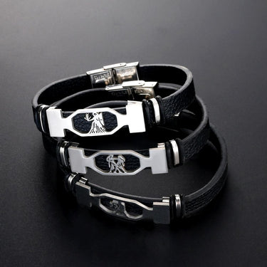 Stainless Steel Zodiac Constellation Leather Bracelet-Your Soul Place